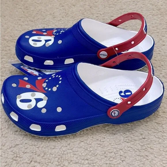 NWT Crocs Blue Red NBA Philadelphia 76ers Classic Clogs Unisex Sz M11.0/W13.0 - Picture 4 of 7